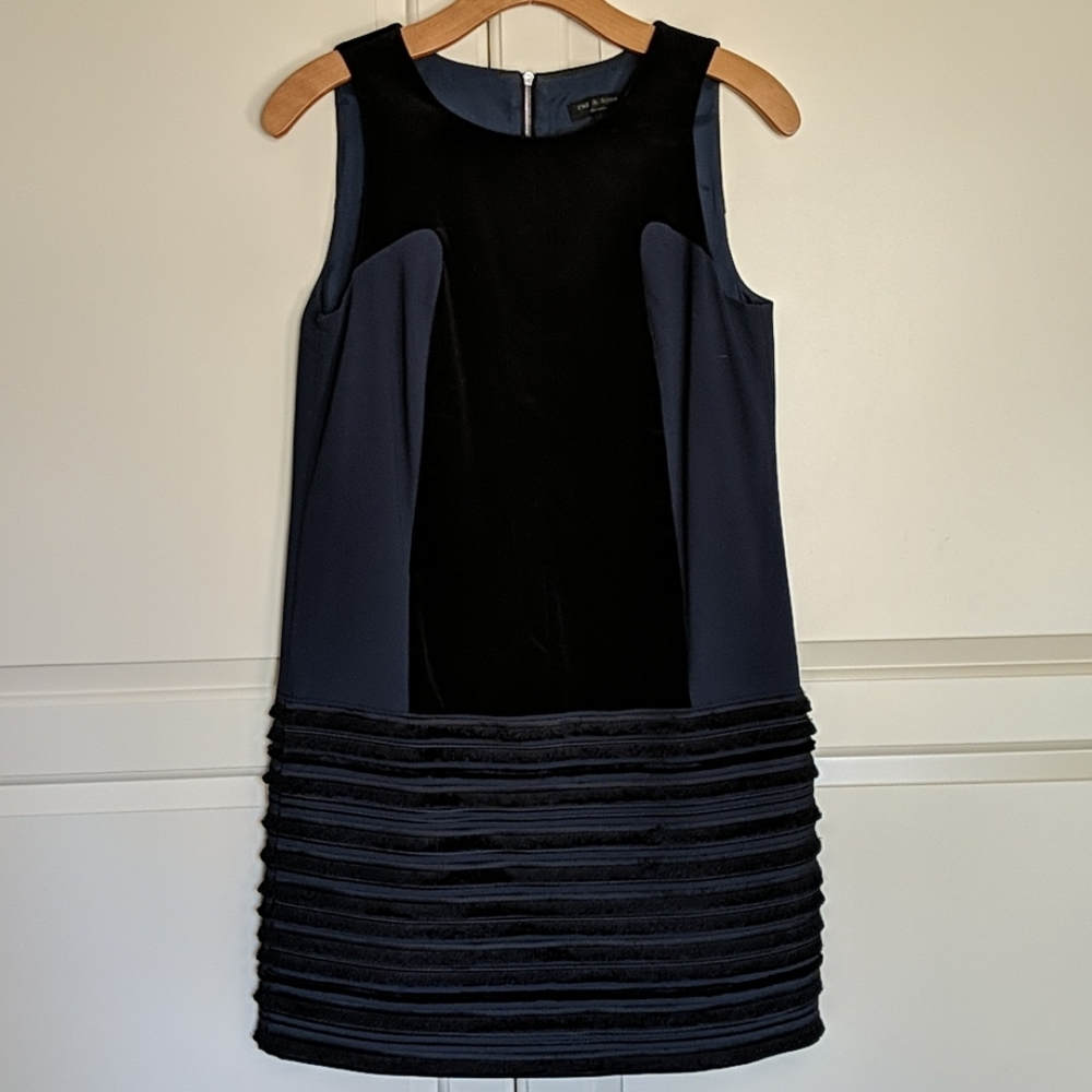 Rag & Bone "Gray" Ribbed-Skirt Party Dress dark navy size 2 - Picture 4 of 11